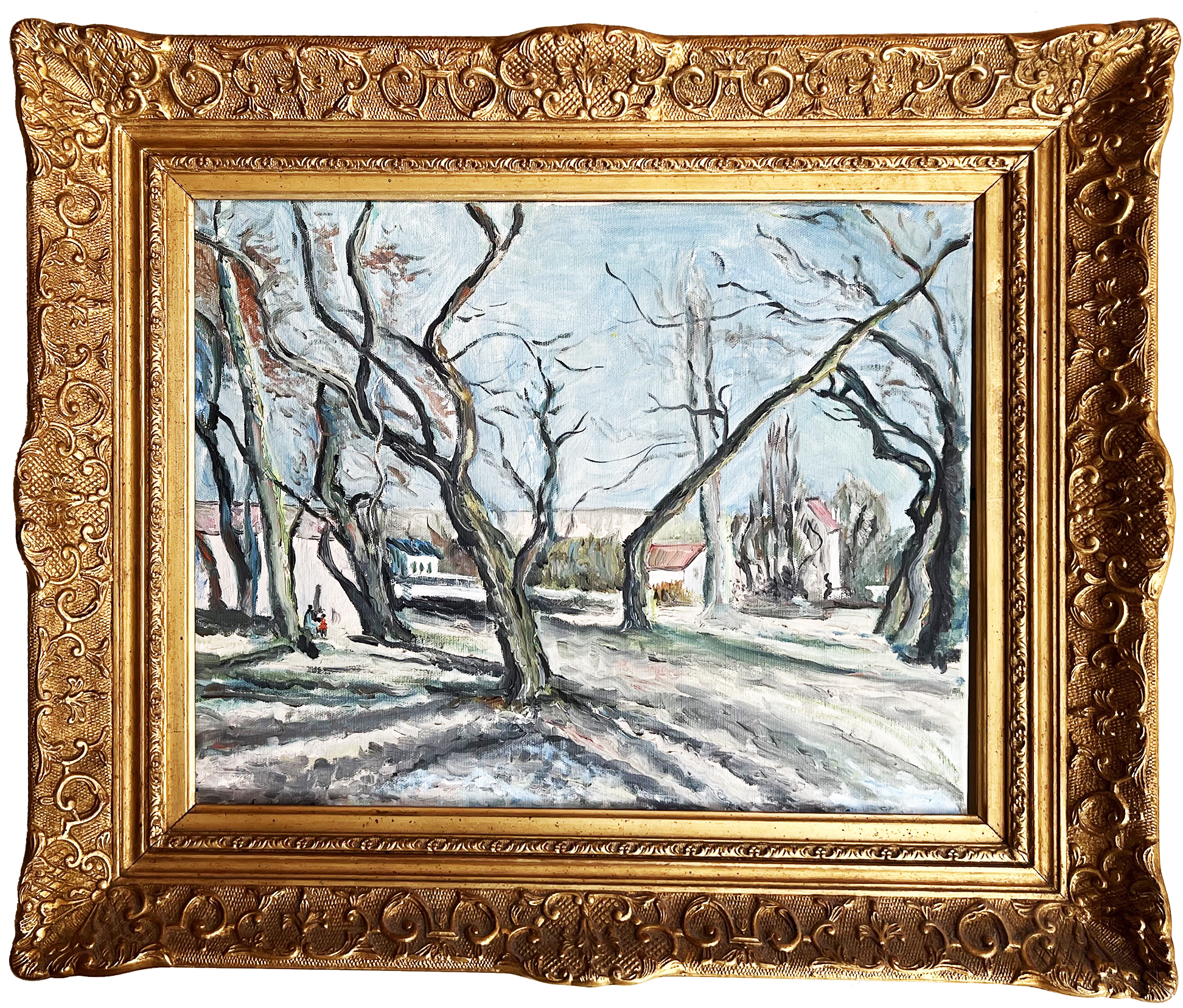 1982 Village Scene - after Pissarro 23x27 OoC framed